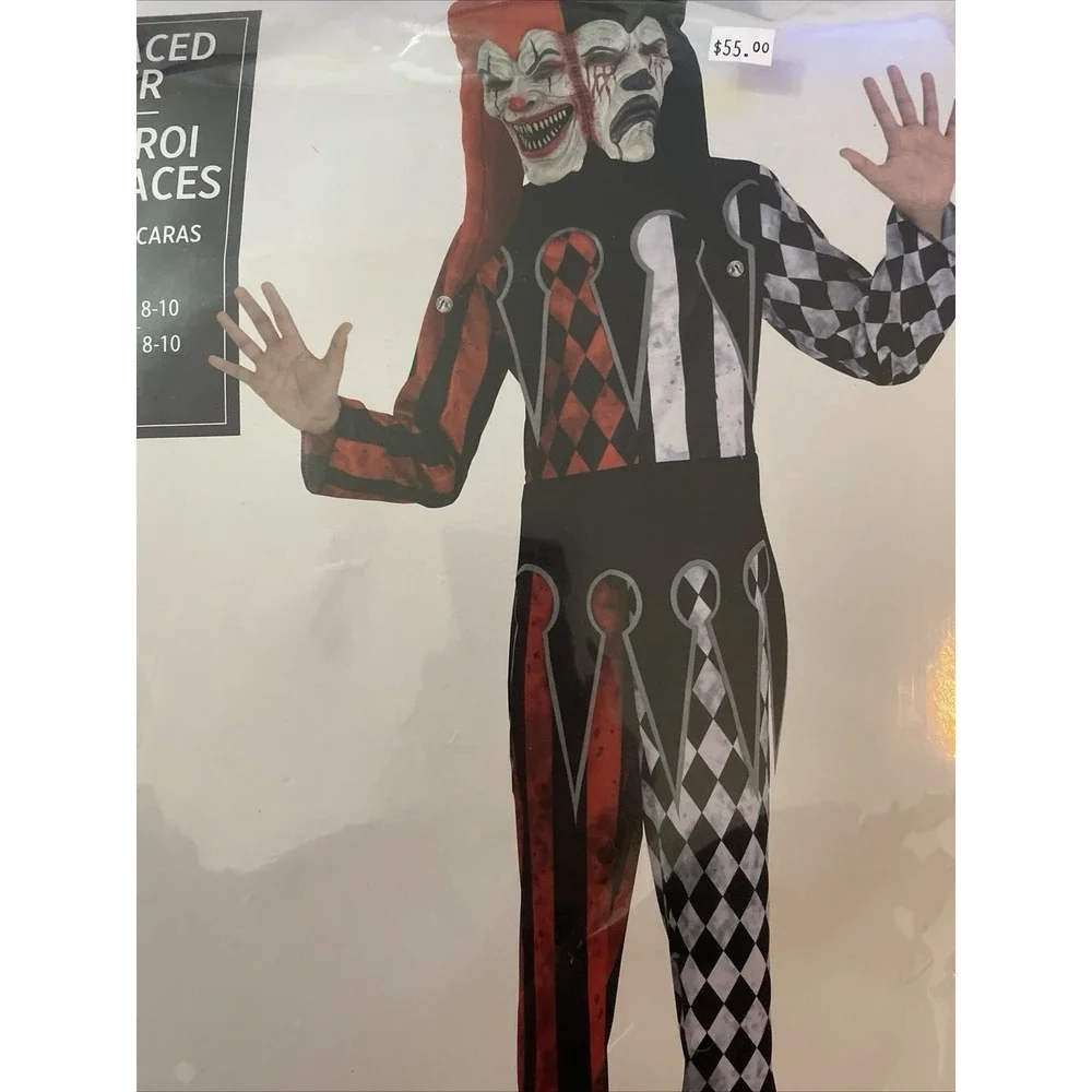 Two-Faced Jester Evil Clown Circus‎ Carnival (M) 8-10 Halloween Child Costume - Picture 8 of 13